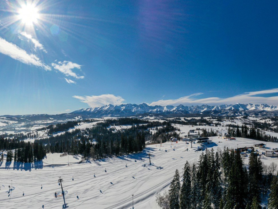 Aerial view of ski slopes at Kotelnica resort