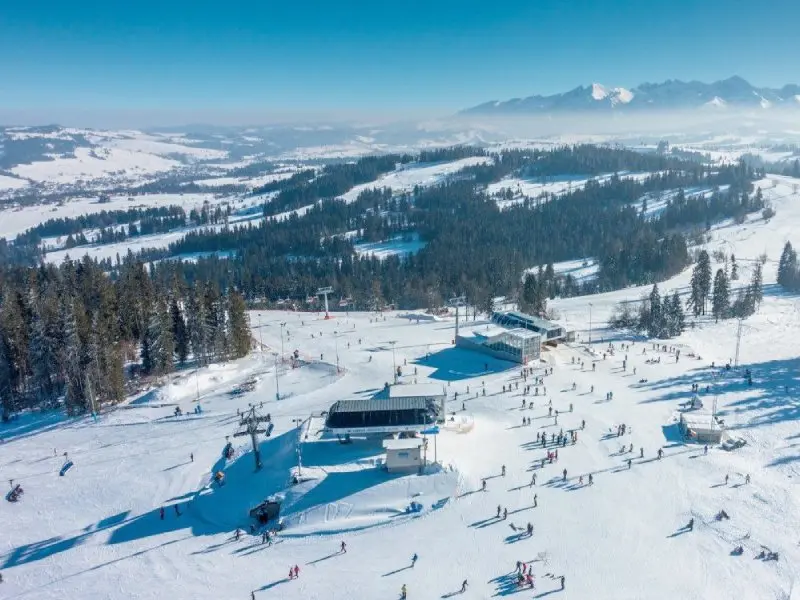 Aerial view of lifts and chairlifts at Kotelnica Białczańska